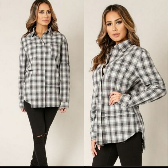 Jella couture distressed snap up tunic plaid size small - Picture 6 of 7